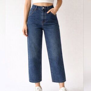 Oak + Fort Wide Leg Cropped Jeans Indigo Denim Size L (Fits M) High Rise